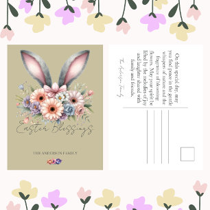 Påsk Beige Blommigt Bunny Rabbit Öron Familjen Nam Helg Vykort