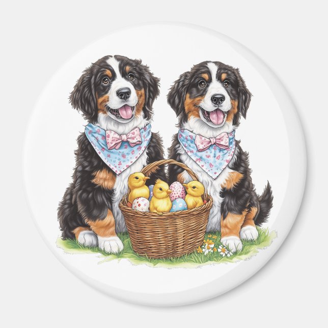 Påsk Bernese Mountain Hundar Magnet (Framsidan)