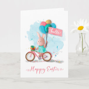 Påsk Bicycle Bunny med banderoll och ballonger Kort