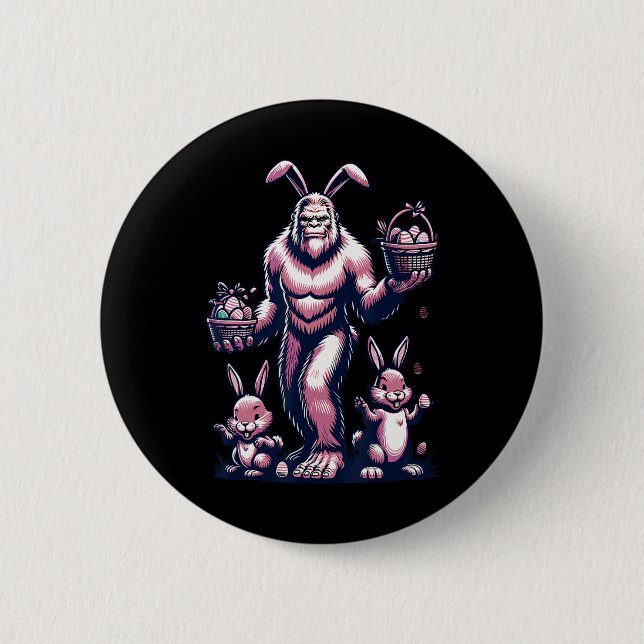 Påsk Bigfoot med Bunny- och Ägg Bysket Festive C Knapp (Framsida)