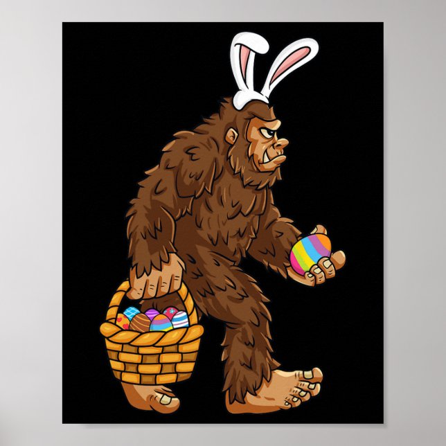 Påsk Bigfoot with Egg Basket Roligt Boys Kids Sasq Poster (Framsidan)