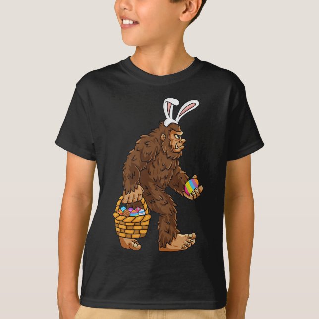 Påsk Bigfoot with Egg Basket Roligt Boys Kids Sasq T Shirt (Framsida)