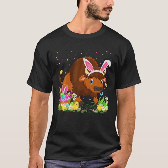 Påsk Bison Bunny Egg Hunting Bison Påsk Söndag T Shirt (Framsida)