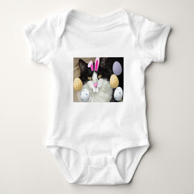 Påsk Black and White Kattunge Tee Shirt (Framsida)