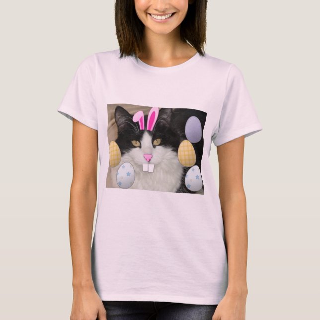Påsk Black & White Cat Tee Shirt (Framsida)