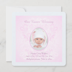 Påsk Blating Rosa Photo Birth Notice Julkort