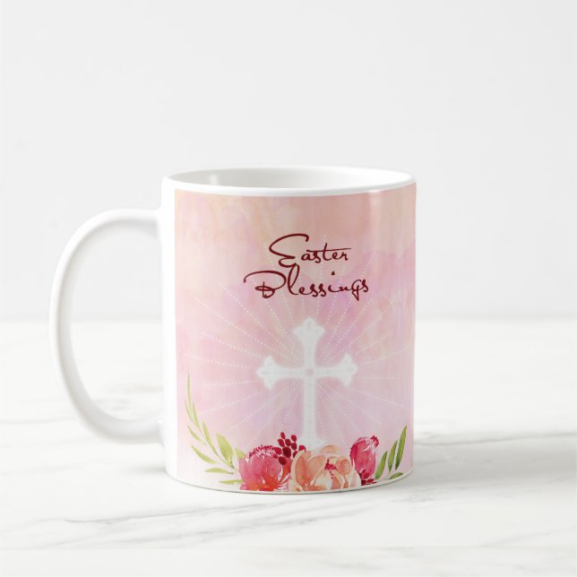 Påsk Blesings Rosa Flowers med Kor Kaffemugg (Vänster)