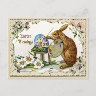 Påsk Blessings Artist Bunny Vintage Reproduction Helg Vykort