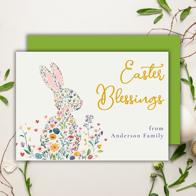 Påsk Blessings Cute Blommigt Silhouette Bunny Julkort (Skapare uppladdad)