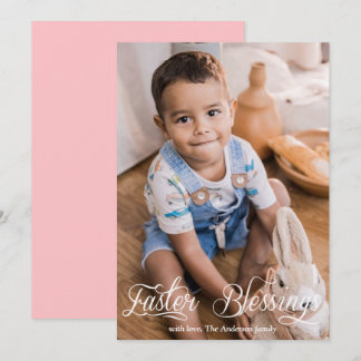 Påsk Blessings Flicka Family Rosa Photo Julkort