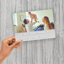 Påsk Blessings Fullt Bleed Family Photo Lila