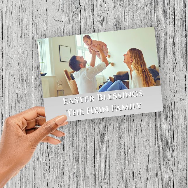 Påsk Blessings Fullt Bleed Family Photo Lila Julkort (Easter Blessings Full Bleed Family Photo Holiday Card)