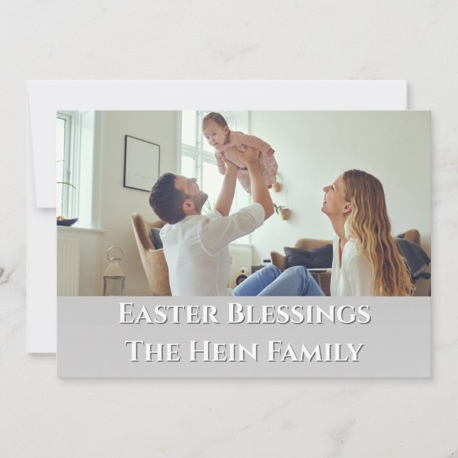 Påsk Blessings Fullt Bleed Family Photo Lila Julkort (Framsida)