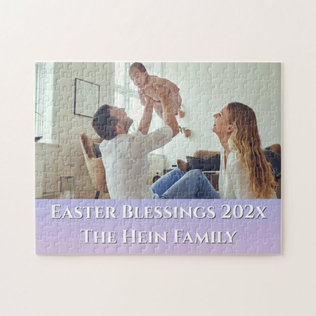 Påsk Blessings Fullt Bleed Family Photo Lila Pussel (Horisontell)