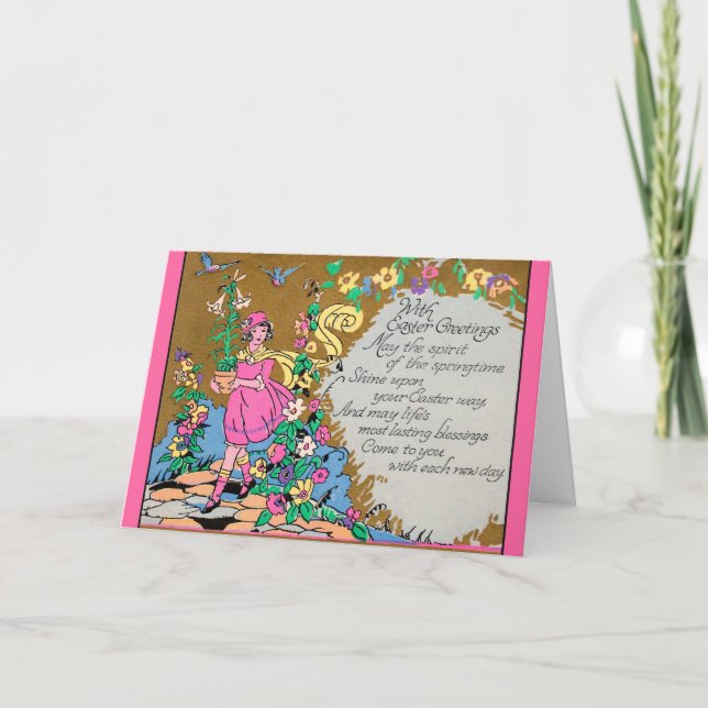 Påsk Blessings Girl på Rosa Card Helgkort (Framsida)