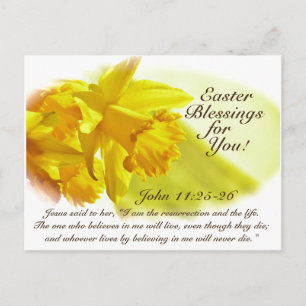 Påsk Blessings, John 11:25-26, Daffodils Helg Vykort