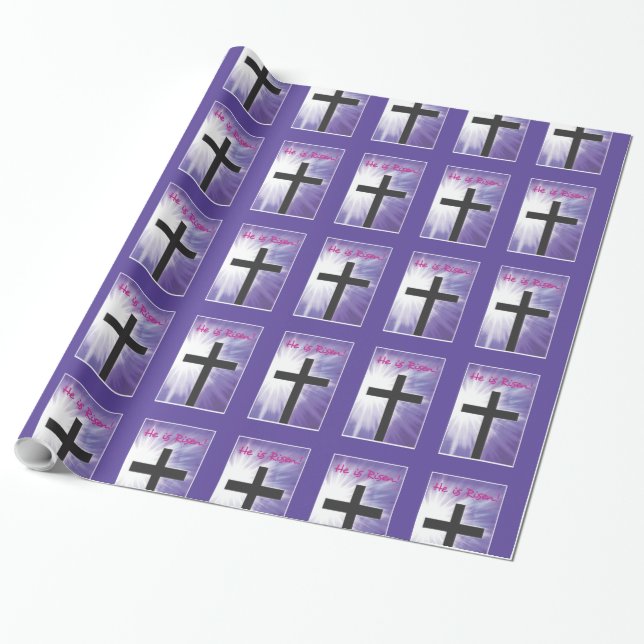 Påsk Blessings Kor Starburst on Lila, Risen Presentpapper (Utrullad)