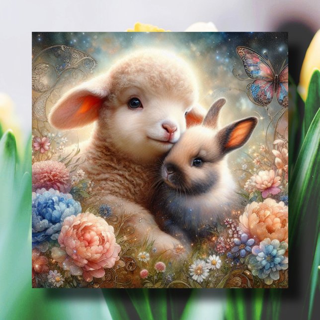 Påsk Blessings Lamb och Bunny Christian Påsk Julkort (Skapare uppladdad)