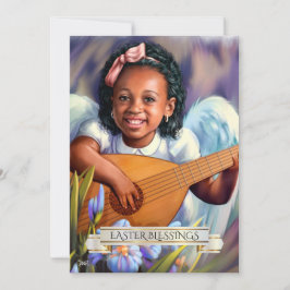 Påsk Blessings. Liten ängel med Lute Flate Card Julkort