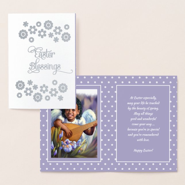 Påsk Blessings. Little African American Angel Folierat Kort (Display)