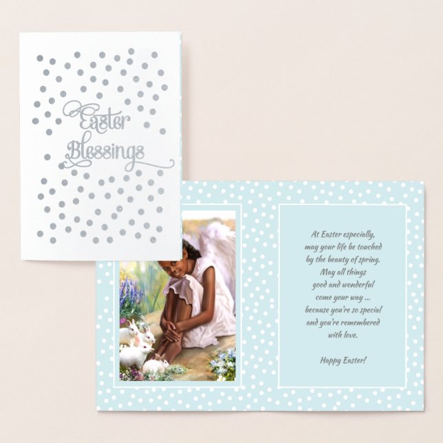 Påsk Blessings. Little African American Angel Folierat Kort (Display)