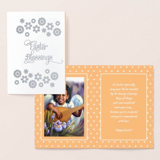 Påsk Blessings. Little African American Angel Folierat Kort (Display)