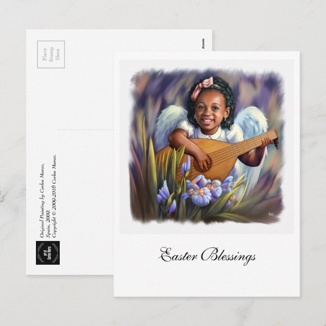 Påsk Blessings. Little African American Angel Helg Vykort (Fram/baksida)