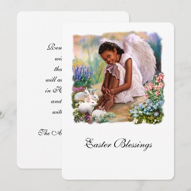 Påsk Blessings. Little Afro Angel Flat Cards Julkort (Fram/baksida)