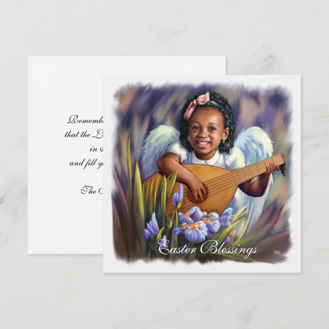 Påsk Blessings. Little Afro Angel Flat Cards Julkort (Fram/baksida)