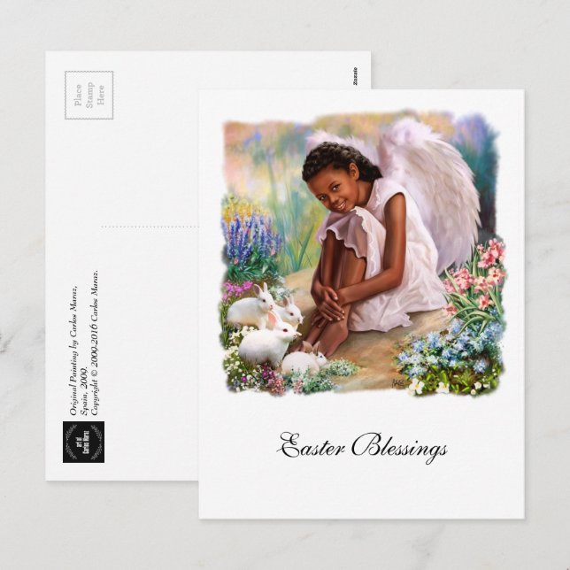 Påsk Blessings. Little Angel med Bunnies Helg Vykort (Fram/baksida)