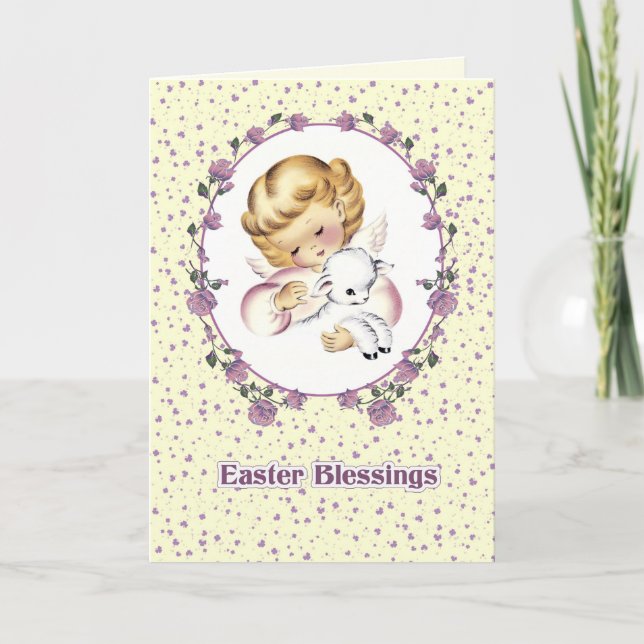 Påsk Blessings. Little Angel med Lamb Påsk Helgkort (Framsida)
