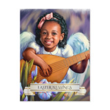 Påsk Blessings. Little Angel med Lute Postcards