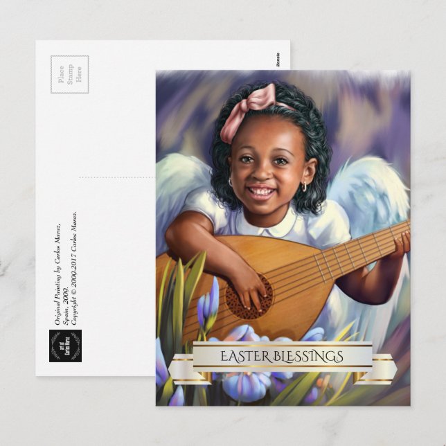 Påsk Blessings. Little Angel med Lute Postcards Helg Vykort (Fram/baksida)
