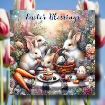 Påsk Blessings Pastel Cute Bunny Family Picnic