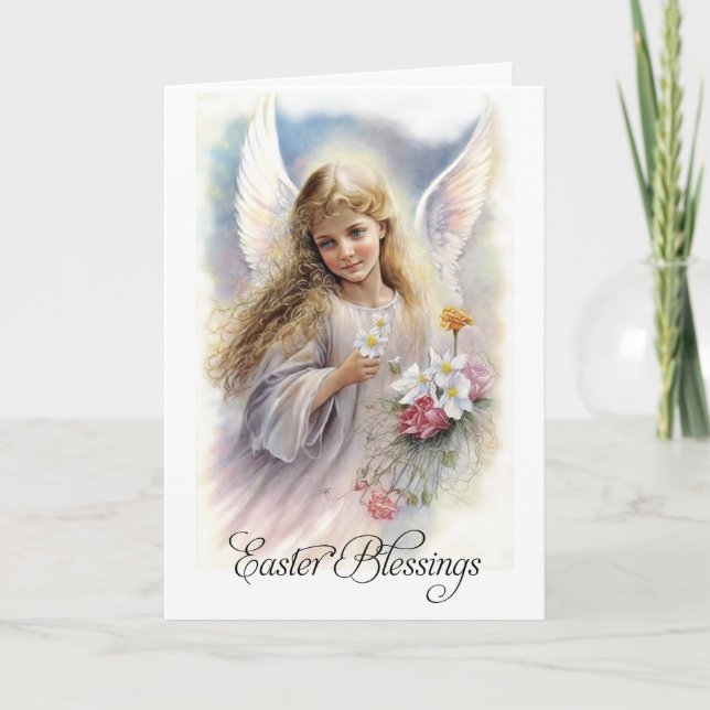 Påsk Blessings. Religiösan för vacker lilla ängel Helgkort (Framsida)