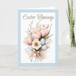 Påsk Blessings Tulip Bouquet Blue Foldat Helgkort