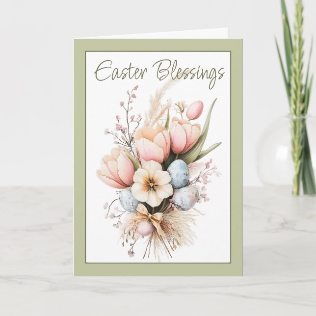 Påsk Blessings Tulip Bouquet-Grönten är mappad Helgkort (Framsida)