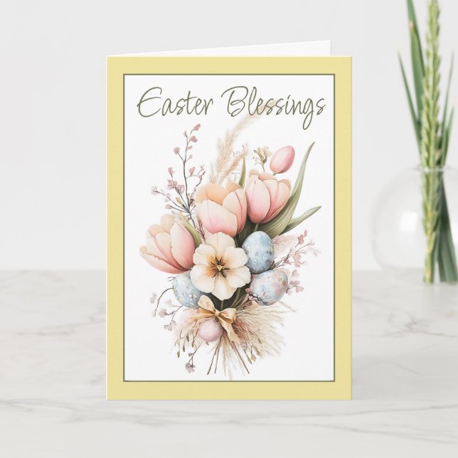 Påsk Blessings Tulip Bouquet-Gulten är mappad Helgkort (Framsida)