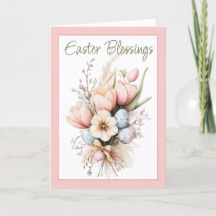 Påsk Blessings Tulip Bouquet Rosa Foldat Helgkort