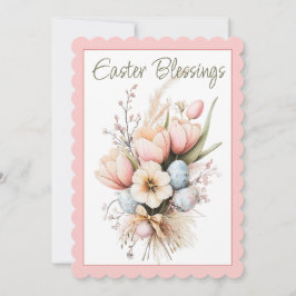 Påsk Blessings Tulip Bouquet Scalloped Flat Card Julkort