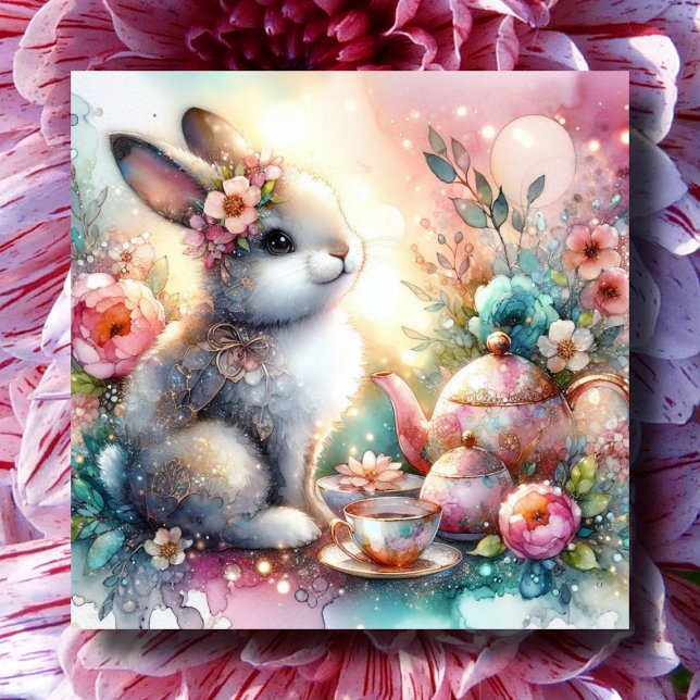 Påsk Blessings Vår Tea Glitter Bunny Påsk Julkort (Skapare uppladdad)