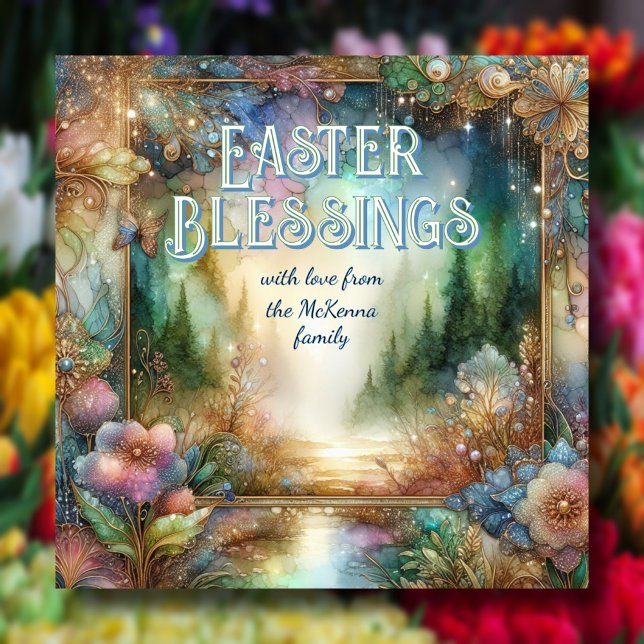 Påsk Blessings Woodland Watercolor Art nouveau Julkort (Skapare uppladdad)