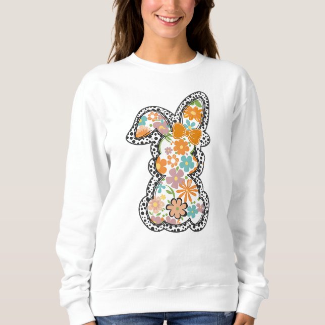 Påsk Blommigt Bunny Leopard Gräns Glad påsk T Shirt (Framsida)