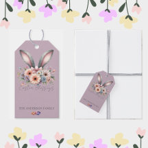 Påsk Blommigt Bunny Rabbit Öron Familjen Namn Lila