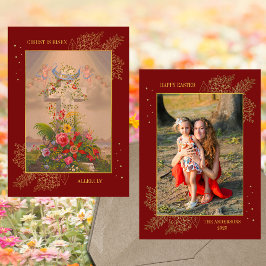 Påsk Blommigt Kor Kristus är ett nytt familjefoto Julkort
