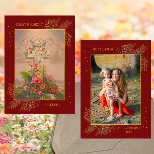 Påsk Blommigt Kor Kristus är ett nytt familjefoto Julkort