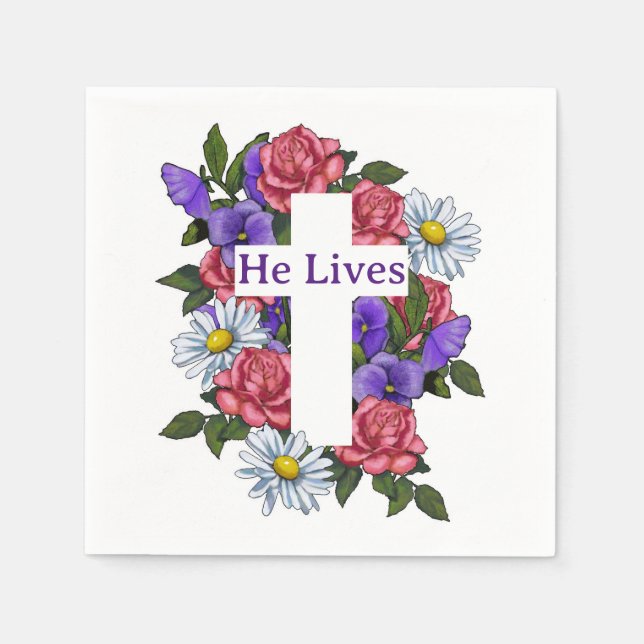 Påsk Blommigt Kor lever han Pappersservett (Framsidan)