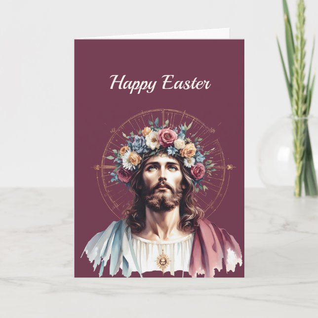 Påsk Blommigt Kristus Christian Illustration Helgkort (Framsida)