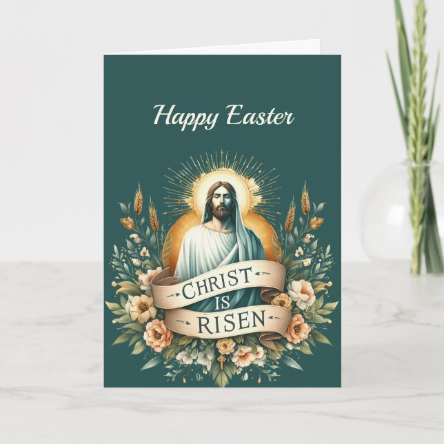 Påsk Blommigt Resurrection Christian Illustration Helgkort (Framsida)