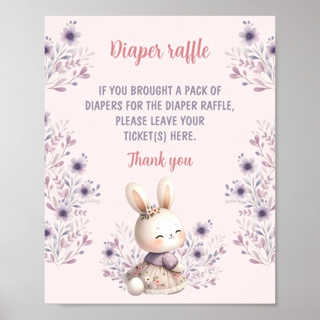 Påsk Blommigt Rosa Baby Shower Diaper Raffle Sign Poster (Framsidan)